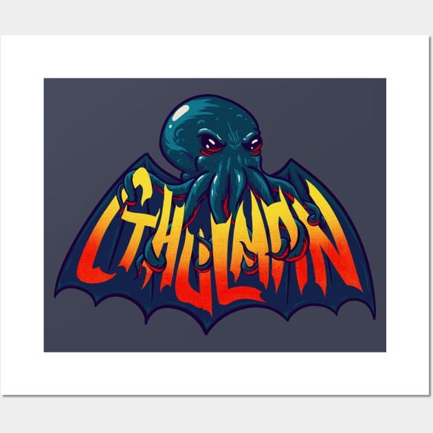 Cthulman (navy) - Cthulhu mashup Wall Art by anycolordesigns